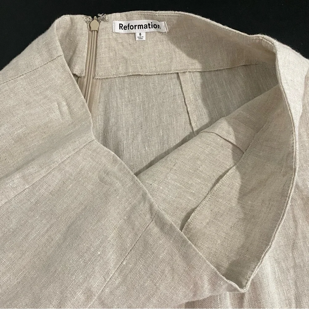 Reformation Cleo Linen Wide Leg Pants Size 8 Oatmeal Neutral Light Tan Pleated
